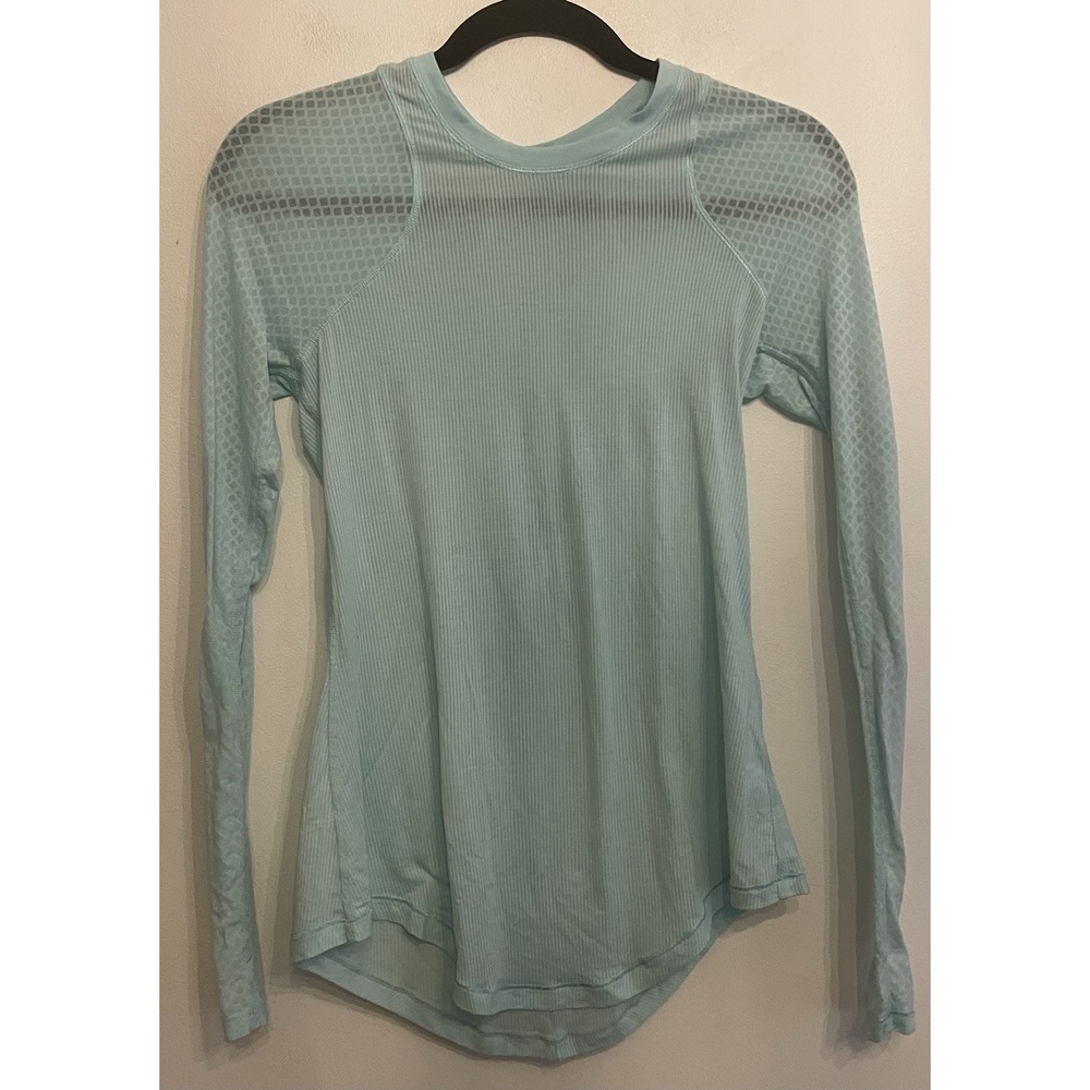 Lululemon Womens Long Sleeve Top Size 4 Blue Stripe Diamond Sheer Pullover